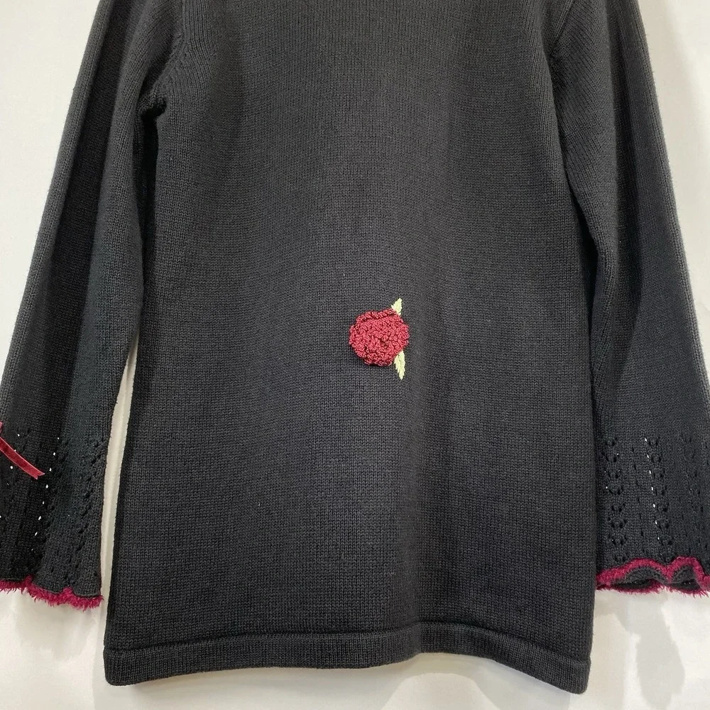 Storybook Knits Women's Rose Crochet Cuff Boho Button Front Cardigan Small Black